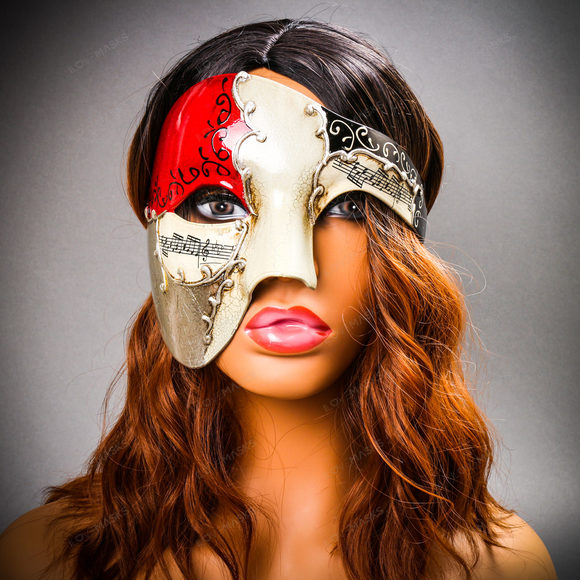 Phantom Of Opera Musical Masquerade Venetian Men Full Mask - Silver Red - Picture 6 of 8